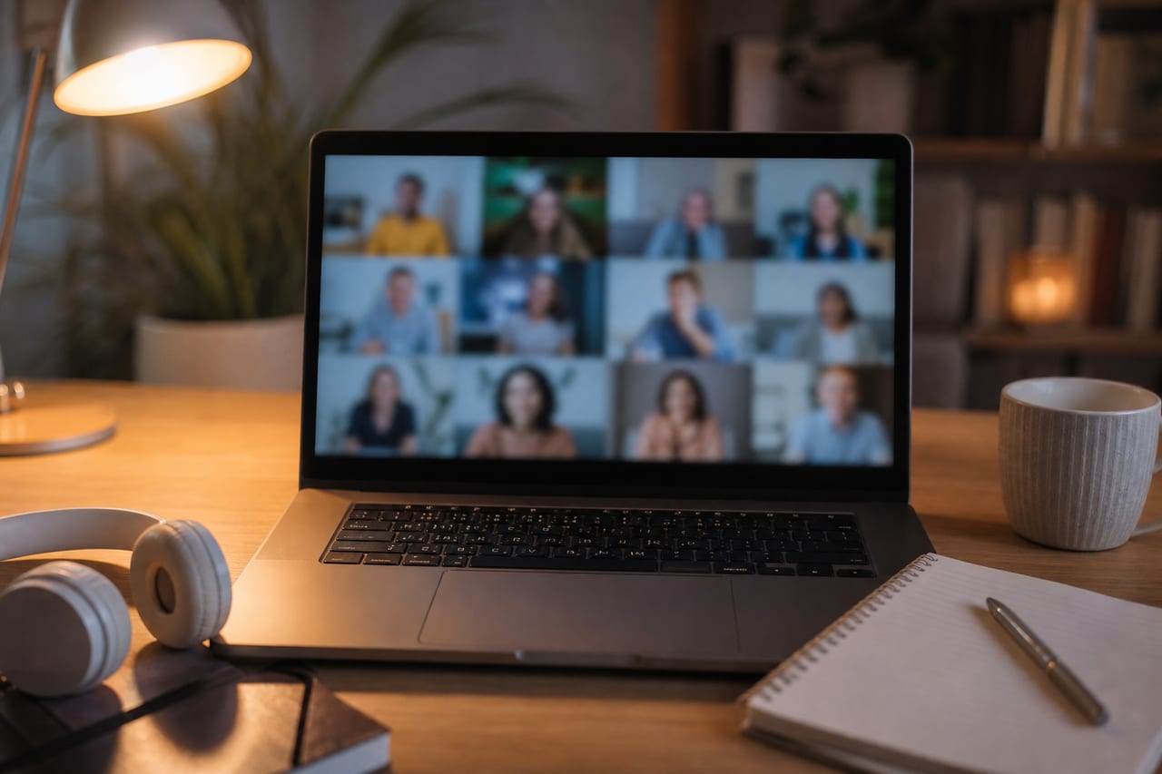 Laptop showing an online group class